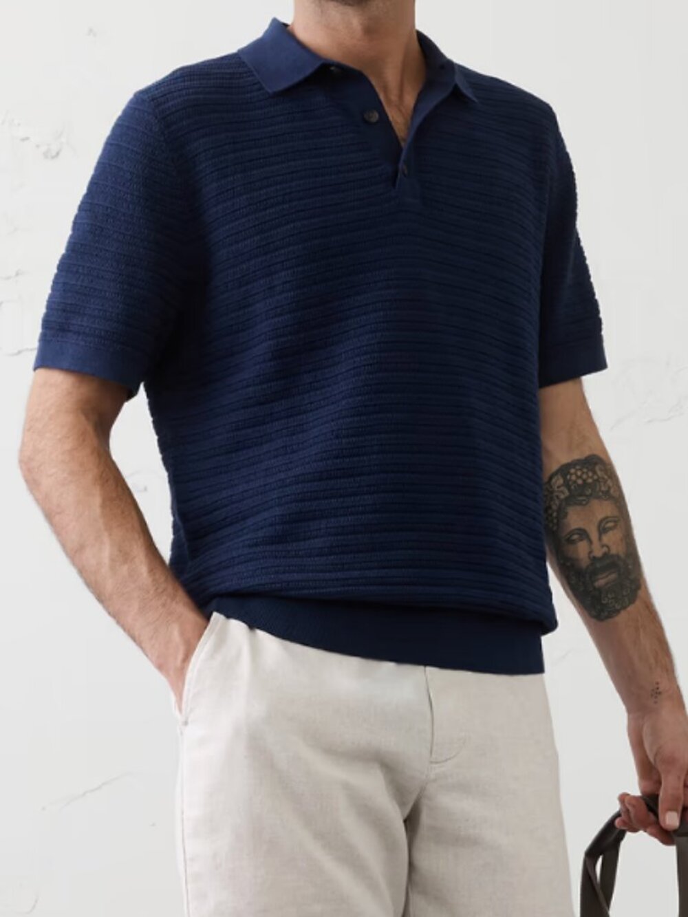 Banana Republic Textured Striped Sweater Polo, Tapestry Navy, Medium, EUC